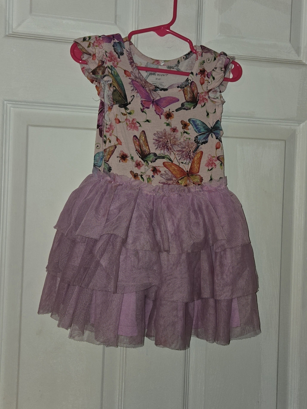 Posh Peanut Girls Butterfly Print Pink Tulle Tiered Dress SZ 3-4T